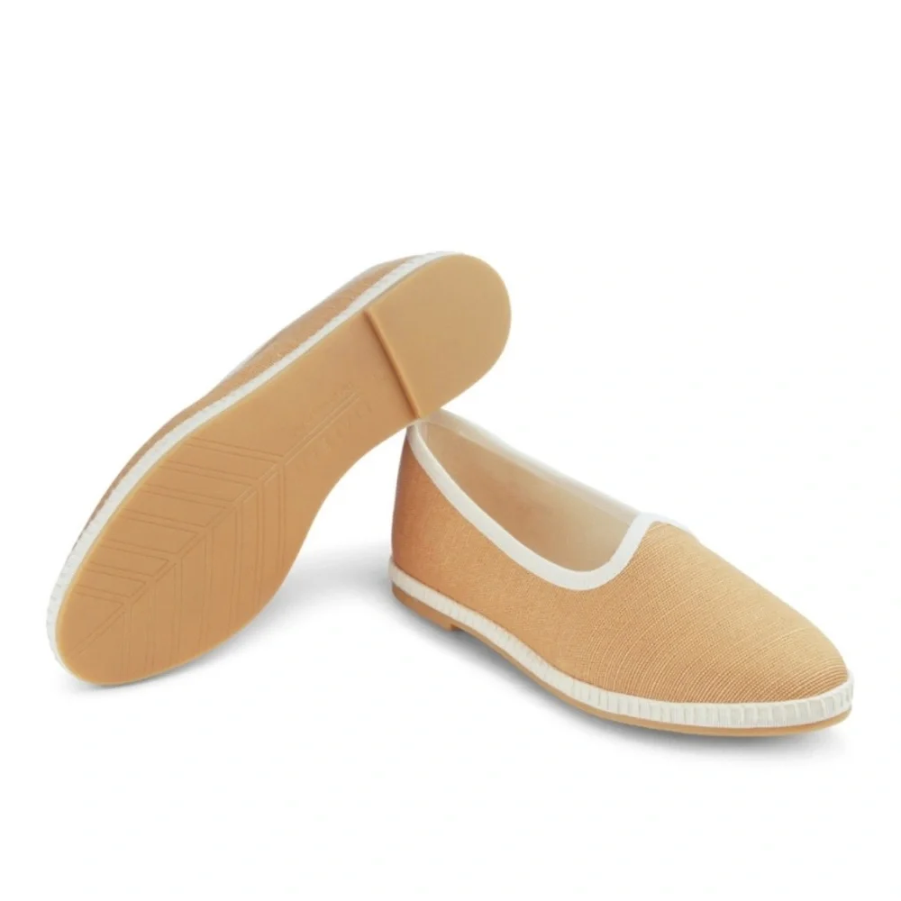 Italeau Beige Slip-On Flats with White Trim